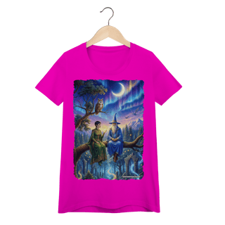 Nome do produto Camiseta Baby Long - Mago azul e elfa sentados na árvore