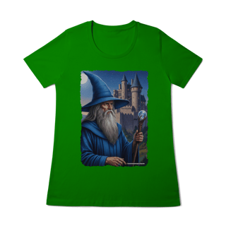 Nome do produto Camiseta Baby Long - Mago azul segurando cajado