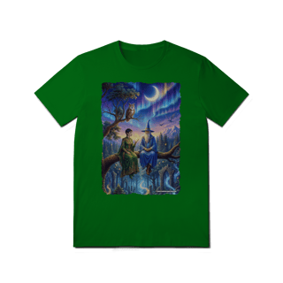 Nome do produto Camiseta Unissex - Mago azul e elfa sentados na árvore