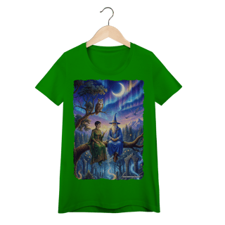 Nome do produto Camiseta Baby Long - Mago azul e elfa sentados na árvore