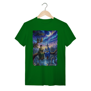 Nome do produto Camiseta Unissex - Mago azul e elfa sentados na árvore
