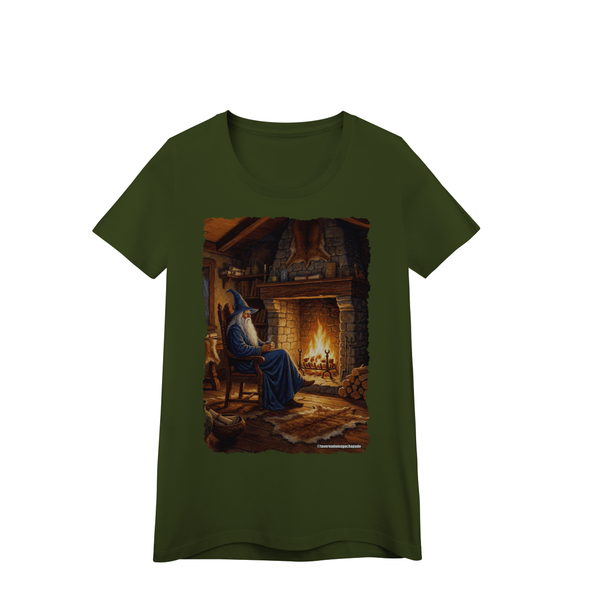 Nome do produto: Camiseta Baby Long - Mago azul na lareira