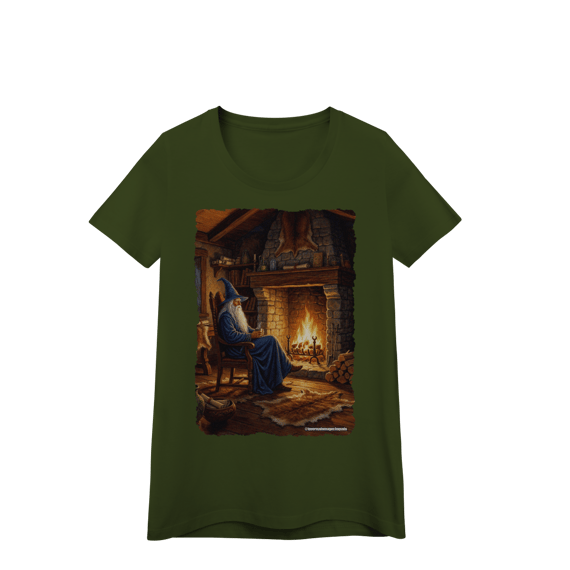 Camiseta Baby Long - Mago azul na lareira