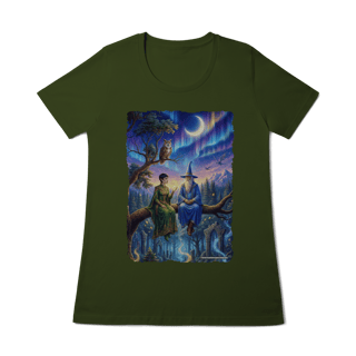 Nome do produto Camiseta Baby Long - Mago azul e elfa sentados na árvore