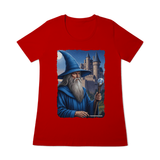 Nome do produto Camiseta Baby Long - Mago azul segurando cajado