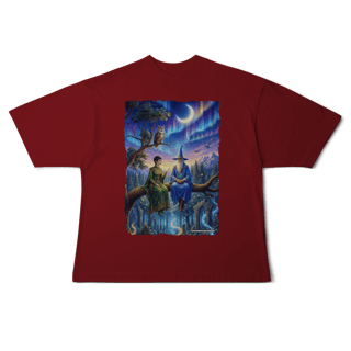 Nome do produto Camiseta Oversized - Mago azul e elfa sentados na árvore