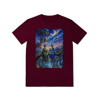 Nome do produto Camiseta Unissex - Mago azul e elfa sentados na árvore