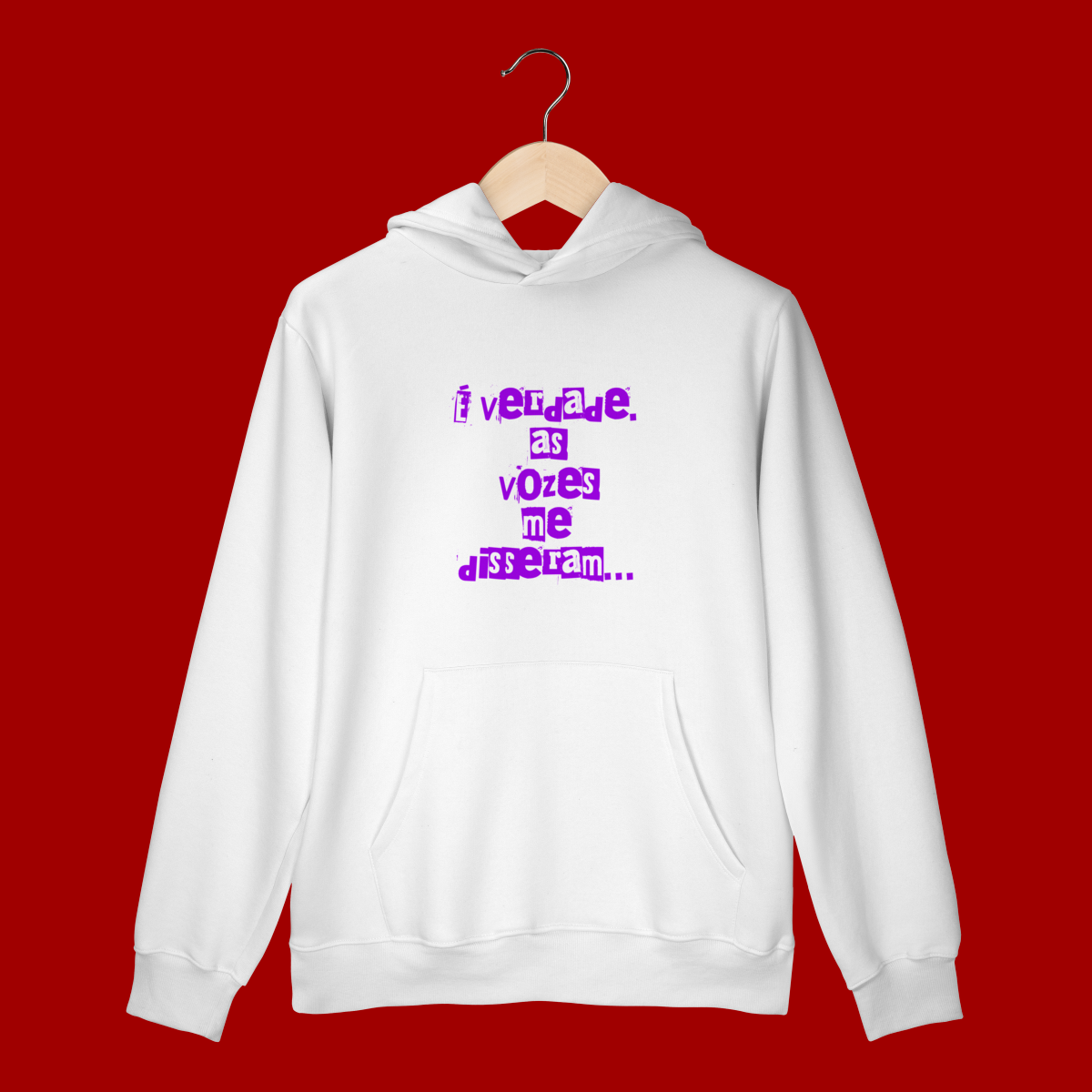 Nome do produto: Moletom Canguru – “É verdade, as vozes me disseram” | “Vozes do Zane” (costas