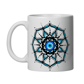 Nome do produto Caneca Mandala Olho Grego – Círculo de Harmonia – Energia leve, alma protegida