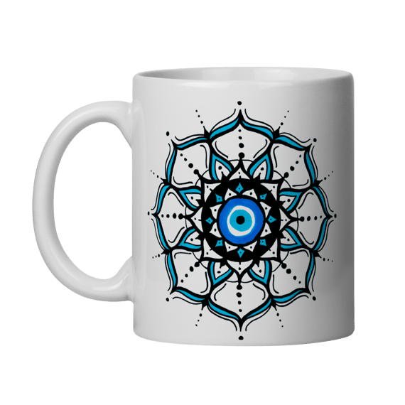 Caneca Mandala Olho Grego – Círculo de Harmonia – Energia leve, alma protegida