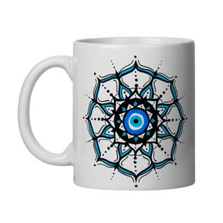 Nome do produto Caneca Mandala Olho Grego – Círculo de Harmonia – Inveja detectada, proteção acionada