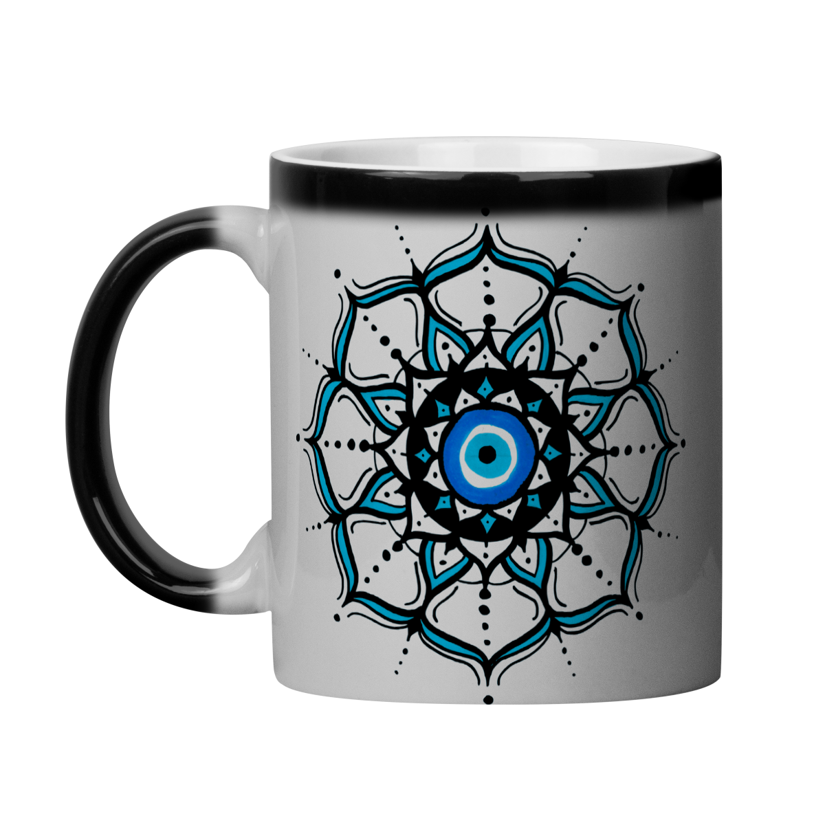 Nome do produto: Caneca Mágica Mandala Olho Grego – Círculo de Harmonia – Energia leve, alma protegida