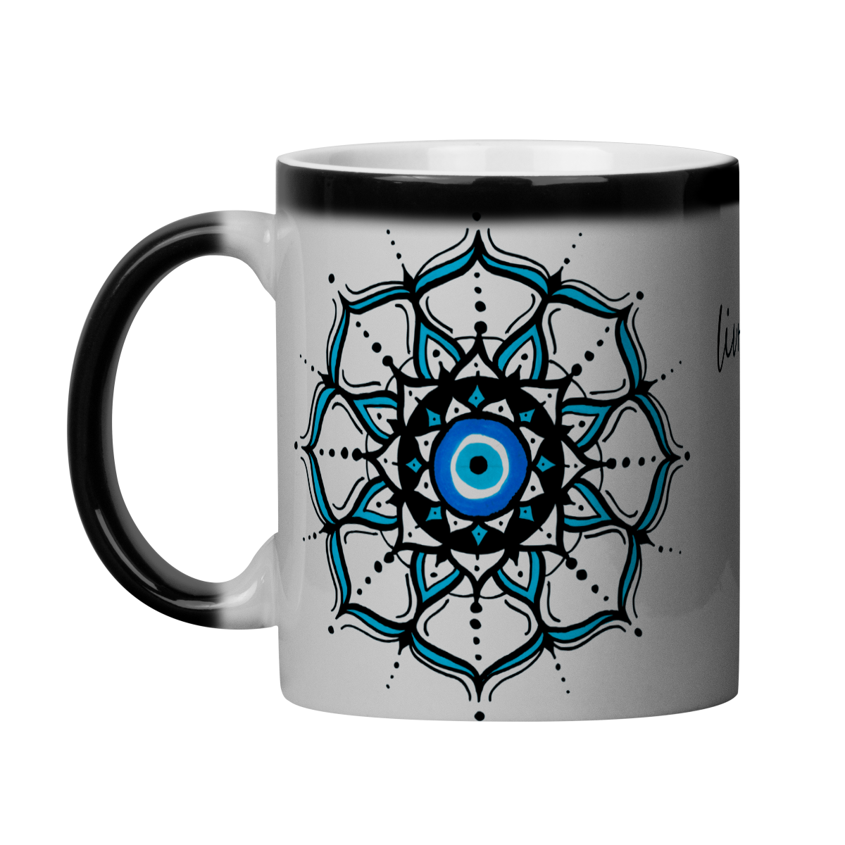 Nome do produto: Caneca Mágica Mandala Olho Grego – Círculo de Harmonia – Livrai-me do mau olhado, mal amado e do bem disfarçado