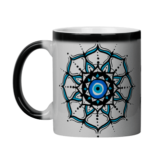 Nome do produto Caneca Mágica Mandala Olho Grego – Círculo de Harmonia – O olho grego tá on, pode olhar à vontade