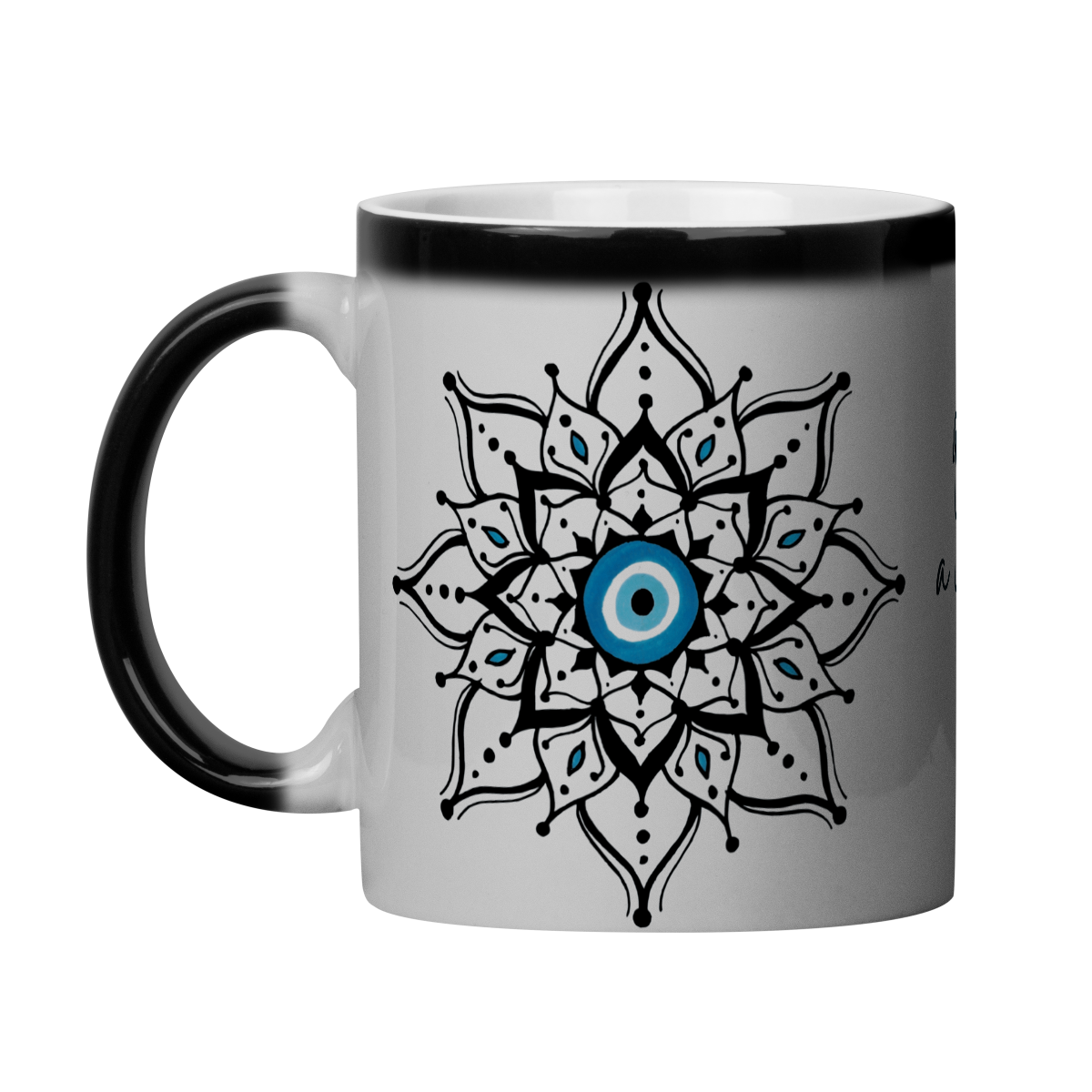 Nome do produto: Caneca Mágica Mandala Olho Grego – Escudo da Intuição – Que volte em dobro a você tudo que a mim deseja