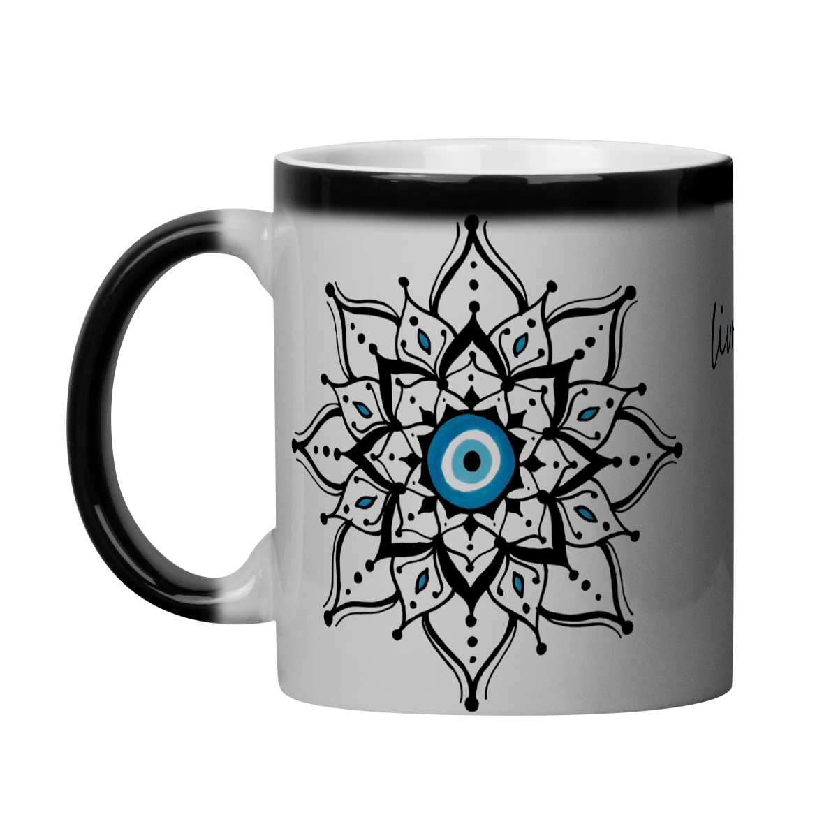 Nome do produto: Caneca Mágica Mandala Olho Grego – Escudo da Intuição – Livrai-me do mau olhado, mal amado e do bem disfarçado