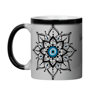 Nome do produto Caneca Mágica Mandala Olho Grego – Escudo da Intuição – Livrai-me do mau olhado, mal amado e do bem disfarçado