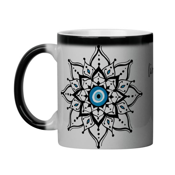Caneca Mágica Mandala Olho Grego – Escudo da Intuição – Livrai-me do mau olhado, mal amado e do bem disfarçado