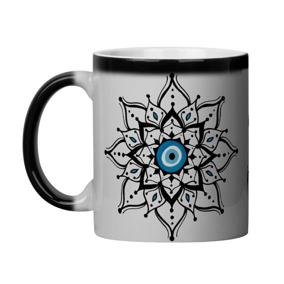 Caneca Mágica Mandala Olho Grego – Escudo da Intuição – O olho grego tá on, pode olhar à vontade