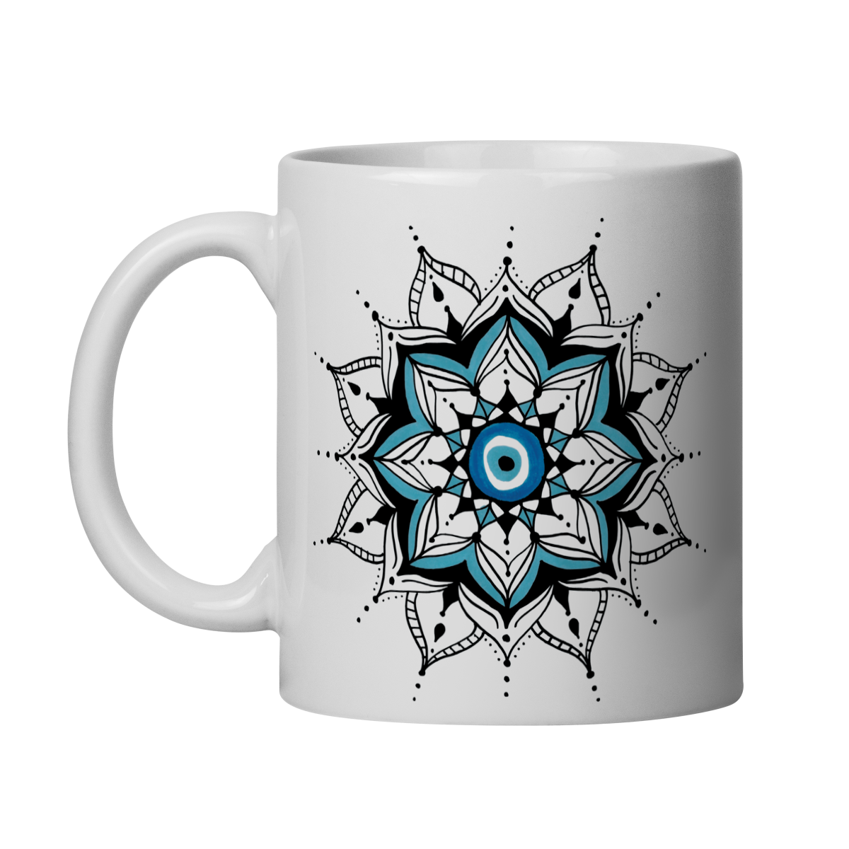Nome do produto: Caneca Mandala Olho Grego – Guardião Azul – Energia leve, alma protegida