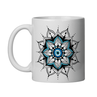 Caneca Mandala Olho Grego – Guardião Azul – Energia leve, alma protegida