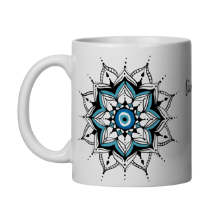 Nome do produto Caneca Mandala Olho Grego – Guardião Azul – Livrai-me do mau olhado, mal amado e do bem disfarçado