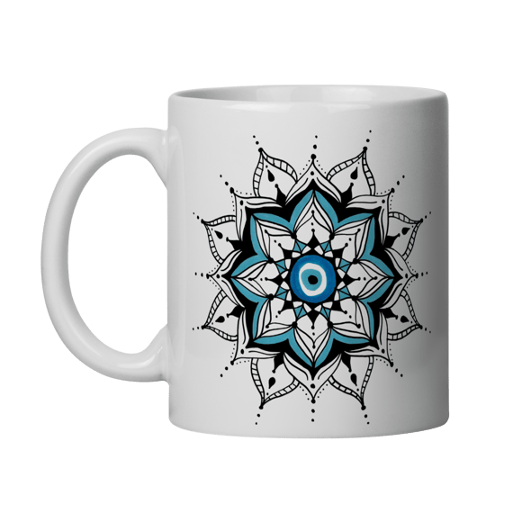 Caneca Mandala Olho Grego – Guardião Azul – Inveja detectada, proteção acionada