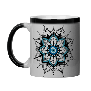 Nome do produto Caneca Mágica Mandala Olho Grego – Guardião Azul – Energia leve, alma protegida
