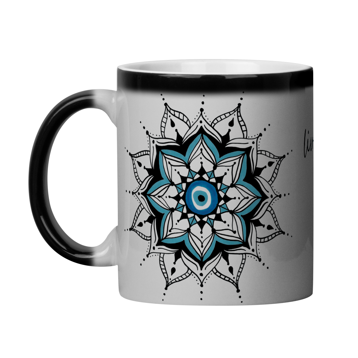 Nome do produto: Caneca Mágica Mandala Olho Grego – Guardião Azul – Livrai-me do mau olhado, mal amado e do bem disfarçado