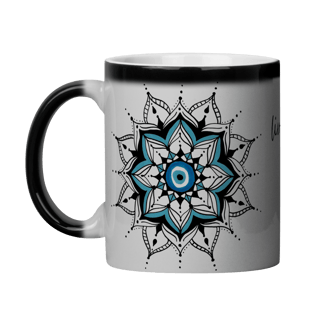 Caneca Mágica Mandala Olho Grego – Guardião Azul – Livrai-me do mau olhado, mal amado e do bem disfarçado