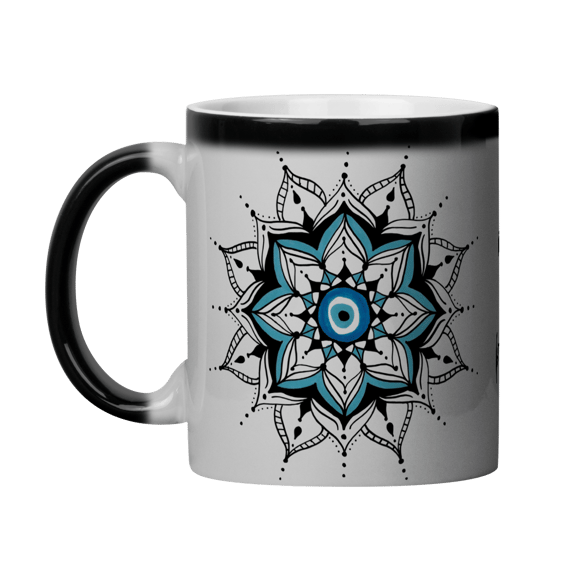 Caneca Mágica Mandala Olho Grego – Guardião Azul – O olho grego tá on, pode olhar à vontade