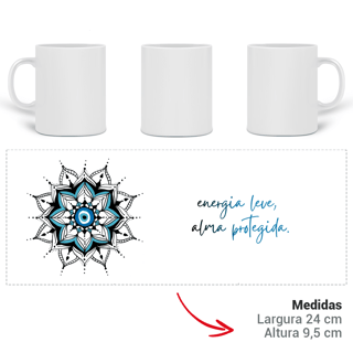 Nome do produto Caneca Mágica Mandala Olho Grego – Guardião Azul – Energia leve, alma protegida