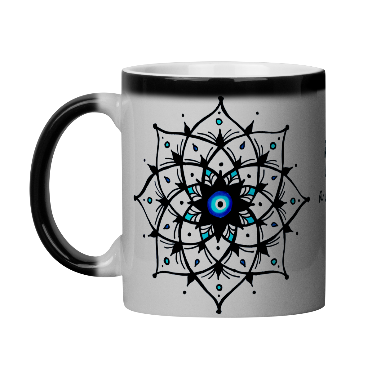 Nome do produto: Caneca Mágica Mandala Olho Grego – Xô, Inveja! – Que volte em dobro a você tudo que a mim deseja