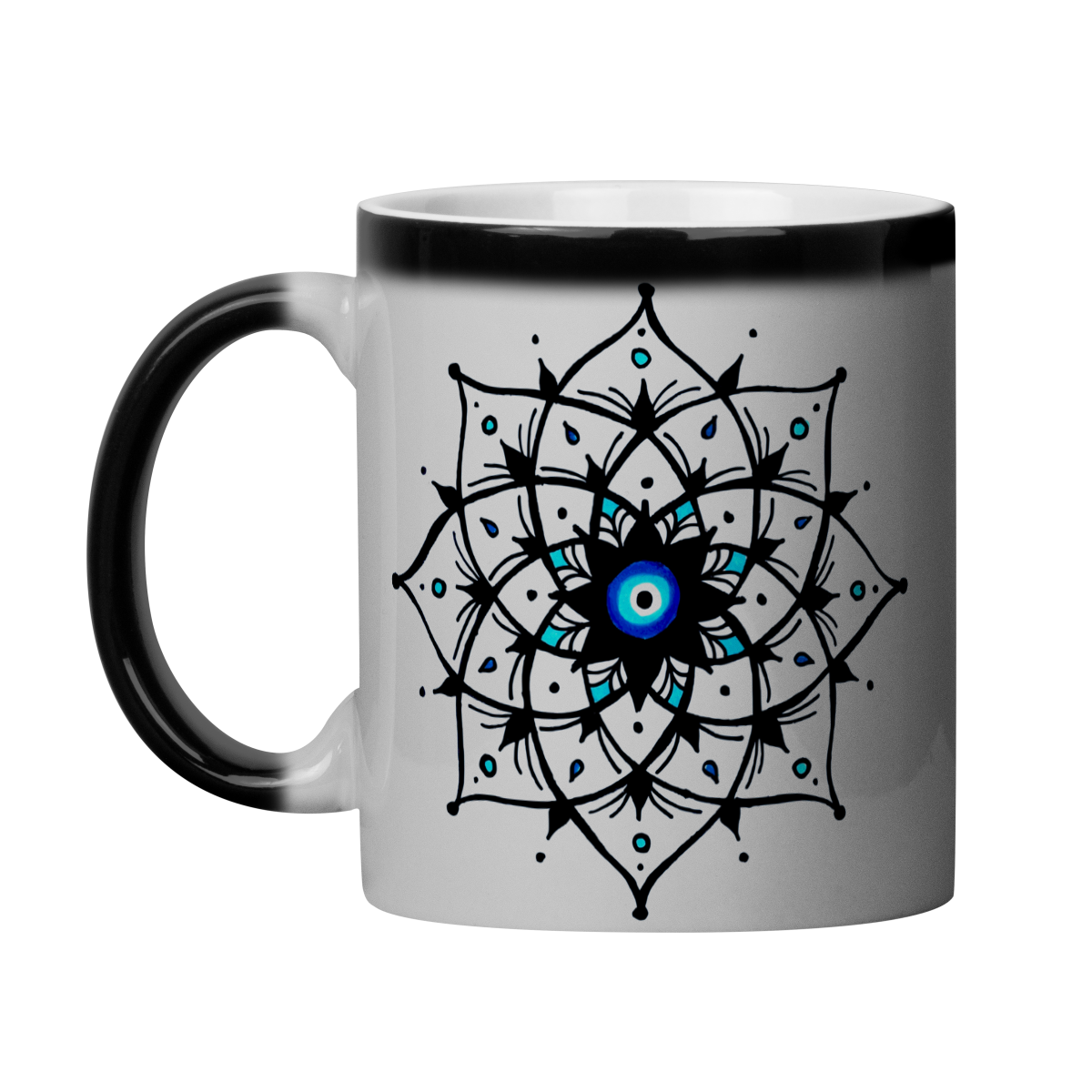 Nome do produto: Caneca Mágica Mandala Olho Grego – Xô, Inveja! – Energia leve, alma protegida