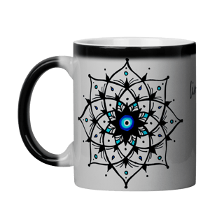 Nome do produto Caneca Mágica Mandala Olho Grego – Xô, Inveja! – Livrai-me do mau olhado, mal amado e do bem disfarçado