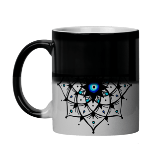 Nome do produto Caneca Mágica Mandala Olho Grego – Xô, Inveja! – Energia leve, alma protegida