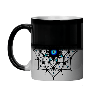 Nome do produto Caneca Mágica Mandala Olho Grego – Xô, Inveja! – Livrai-me do mau olhado, mal amado e do bem disfarçado