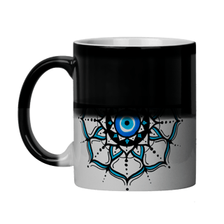Nome do produto Caneca Mágica Mandala Olho Grego – Círculo de Harmonia – Livrai-me do mau olhado, mal amado e do bem disfarçado