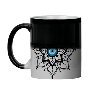 Nome do produto Caneca Mágica Mandala Olho Grego – Escudo da Intuição – Livrai-me do mau olhado, mal amado e do bem disfarçado