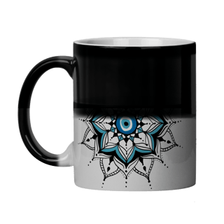 Nome do produto Caneca Mágica Mandala Olho Grego – Guardião Azul – Livrai-me do mau olhado, mal amado e do bem disfarçado