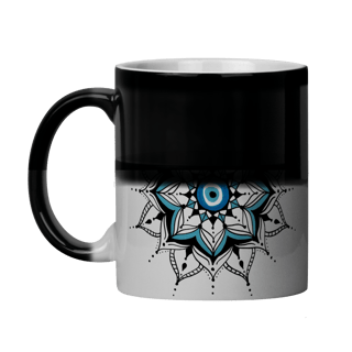 Nome do produto Caneca Mágica Mandala Olho Grego – Guardião Azul – Inveja detectada, proteção acionada