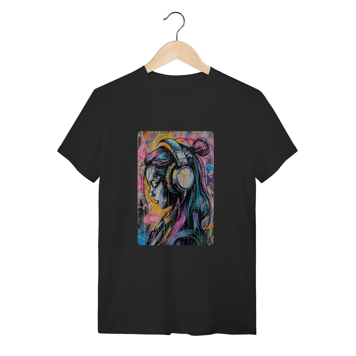 T-Shirt Quality: Neon Vibe (O Único Ruído é o Fio do Fone – O Conforto é Silencioso!)