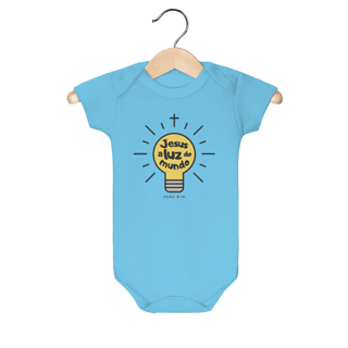 Nome do produto Body infantil “Lâmpada – Jesus, a Luz do Mundo” | Fé que Ilumina Caminhos