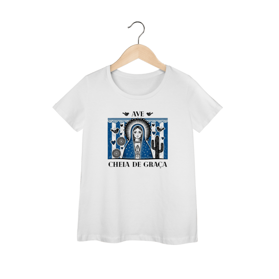 Camiseta Baby Long Nossa Senhora – Fé Nordestina e Devoção em Estilo Cordel