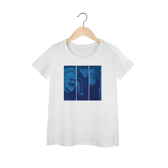 Camiseta Baby Long Coleção Todos os Santos – Padre Pio, Santa Faustina e São Bento | Fé, Proteção e Devoção