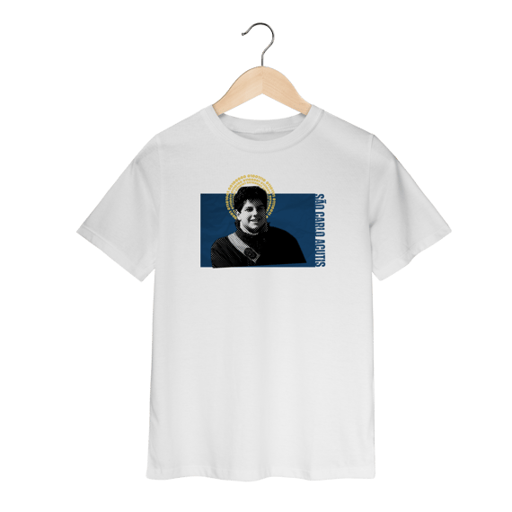 Camiseta Infantil Carlo Acutis – Fé, Tecnologia e Juventude em Cristo
