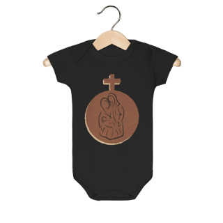 Body Infantil Sagrada Família com Cruz – Fé, Proteção e Devoção