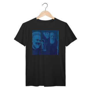 Nome do produto Camiseta Coleção Todos os Santos – Padre Pio, Santa Faustina e São Bento | Fé, Proteção e Devoção