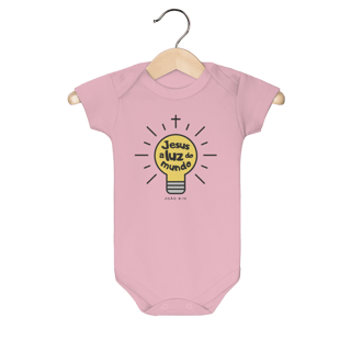 Nome do produto Body infantil “Lâmpada – Jesus, a Luz do Mundo” | Fé que Ilumina Caminhos