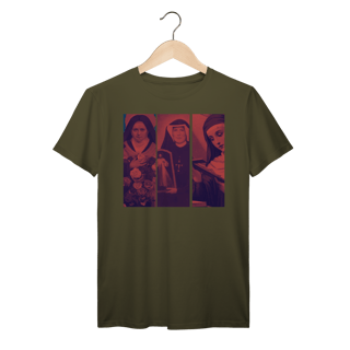 Nome do produto Camiseta Coleção Todos os Santos – Santa Teresinha, Santa Faustina e Santa Rita de Cássia